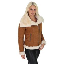 A1 FASHION GOODS Womens Genuine Sheepskin Jacket Double Face TAN Merino Shearling Aviator Coat - Alexa (10)