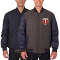 Men's JH Design Charcoal/Navy Minnesota Twins Wool Leather Reversible Full-Snap Jacket