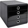 Exacompta - Ref 314438D - Glossy Pop-Box - 347 x 278 x 267mm in Size, Suitable for Storing A4+ Documents, 4 Closed Drawers, Smooth Drawer Action - Black/Silver