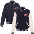 Men's JH Design Navy/White Columbus Blue Jackets Reversible Fleece Jacket with Faux Leather Sleeves