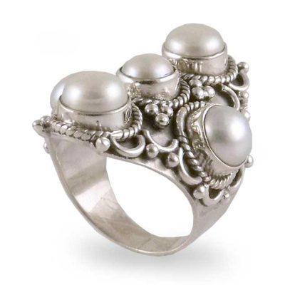 'Iridescent Princess' - White Pearl and Sterling Silver Indian Style R