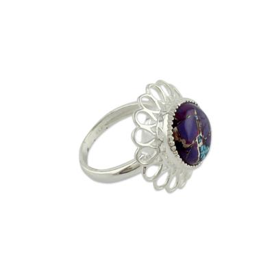 Sterling silver flower ring, 'Violet Blossom'