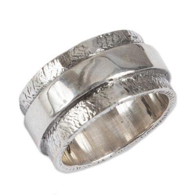 United As One,'Modern Handmade Textured Silver Ring from Mexico'