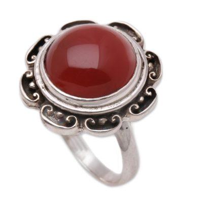 Carnelian solitaire ring, 'Lotus, Heart of Peace'