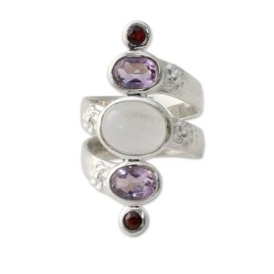 Multi-gemstone cocktail ring, 'Spiral Enchantment'