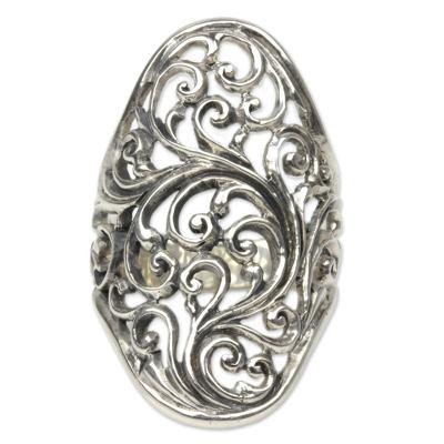 Sterling silver cocktail ring, 'Sukawati Fern'