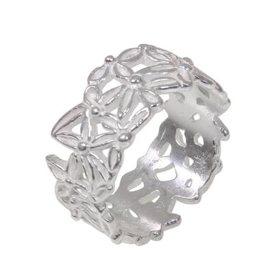 Frangipani Circle,'Artisan Crafted Sterling Silver Floral Ring from Bali'