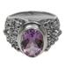 Worried Owl,'Sterling Silver Amethyst Single Stone Ring from Indonesia'