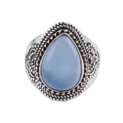 Charismatic Blue Charm,'Sterling Silver Blue Chalcedony Cocktail Ring'