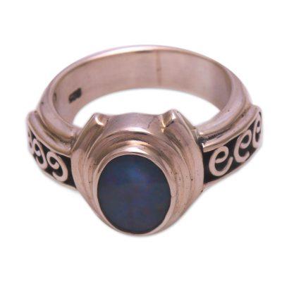 Opal Sky,'Opal Doublet Sterling Silver with Swirl Motifs Ring'