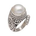 Coiled Asp,'Handmade 925 Sterling Silver Cultured Pearl Snake Ring'