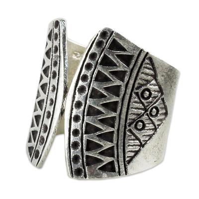 Groovy Style,'925 Silver Wrap Ring with Geometric Motifs from Thailand'