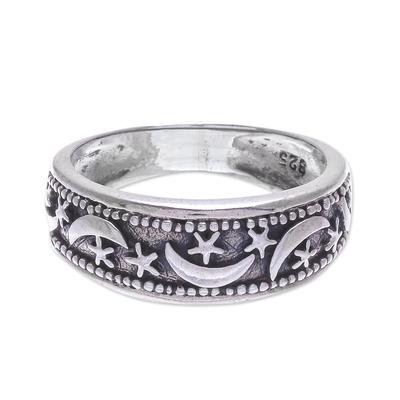'Moon Magic' - Hand Made Sterling Silver Band Ring from Thailand