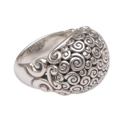 'Cloud Bubble' - Artisan Jewelry Sterling Silver Domed Ring