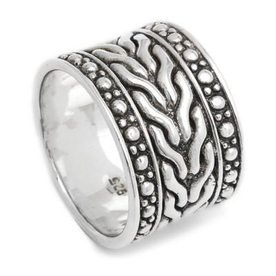 'Water' - Men's Handcrafted Sterling Silver Band Ring