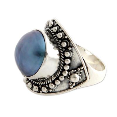 Blue Bali,'Unique Indonesian Sterling Silver and Pearl Cocktail Ring'