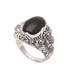 'Black Sunflower' - Men's Floral Sterling Silver and Onyx Ring