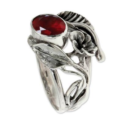 Garnet flower ring, 'Frangipani Bouquet'