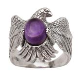 Brave Garuda,'Amethyst and 925 Sterling Silver Eagle Ring from Bali'