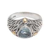 Deep Roots,'Blue Topaz and Sterling Silver Ring with 18K Gold Accents'