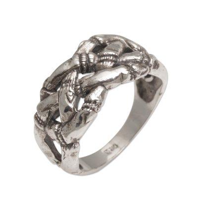 Lost in Bamboo,'Openwork Bamboo Sterling Silver Cocktail Ring from Bali'