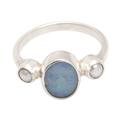 The Moon and the Sea,'Handmade Opal Cultured Pearl 925 Sterling Silver Ring'