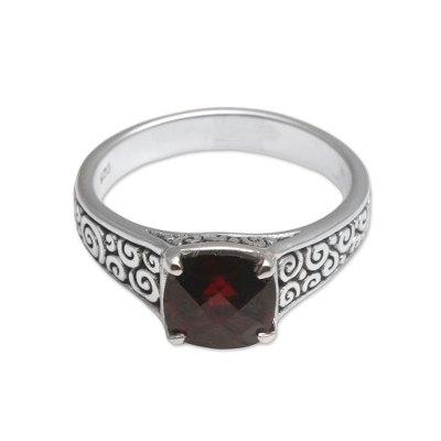 Buddha Sparkle,'Garnet and Sterling Silver Cocktail Ring from Bali'
