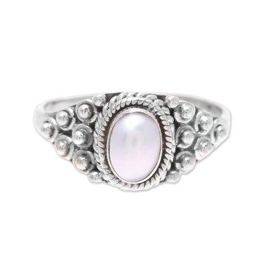 Peaceful Glow,'Dot Motif Cultured Pearl Cocktail Ring from India'