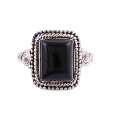 Block Party,'Bezel Set Onyx and Sterling Silver Cocktail Ring'