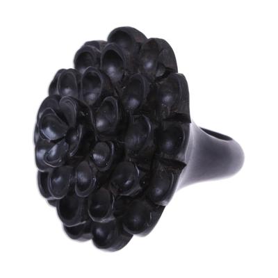 Marigold Shadow,'Hand Carved Ebony Wood Marigold Cocktail Ring from India'