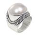 Luminous Embrace,'Balinese Cultured Pearl Sterling Silver Women's Ring'