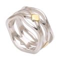 Gold accent silver band ring, 'Adrift on the Sea'