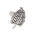 Two-Sided,'Sterling Silver Leaf Cocktail Ring from Bali'