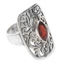 Nature's Shield,'925 Leaves on Sterling Silver Cocktail Ring with Garnet'