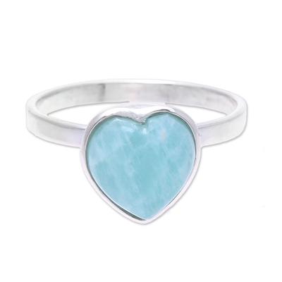 Gemstone Heart,'Heart-Shaped Amazonite Cocktail Ring from India'