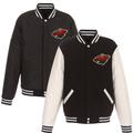 Men's JH Design Black/White Minnesota Wild Reversible Fleece Jacket with Faux Leather Sleeves