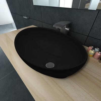 Vidaxl - Keramik Waschtisch Waschbecken Oval schwarz 40 x 33 cm Image