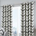 Fusion, Chevron, 100 percent Cotton Ready-Made Pair of Eyelet Curtains, Grey, Curtains: 66" Width x 90" Drop (168 x 228 cm)