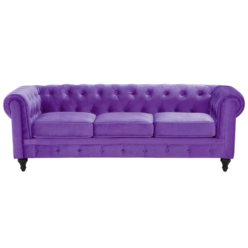 Sofa Violett Samtstoff 3-Sitzer Chesterfield Stil Glamourös Wohnzimmer