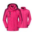 donhobo Womens 3 In 1 Jackets Fleece Ski Jacket Softshell Winter Waterproof Full Zip Windproof Coat Zip Pockets(Pink,L)