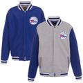 Men's JH Design Gray/Royal Philadelphia 76ers Embroidered Logo Reversible Fleece Full-Snap Jacket