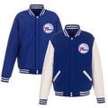 Men's JH Design Royal/White Philadelphia 76ers Reversible Fleece & Faux Leather Full-Snap Jacket