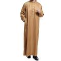 Muslim Islamic Pakistan Dubai Abaya Thobe Middle East Style Embroidered Men's Clothing,Brown,XL