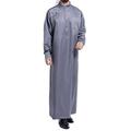 Muslim Islamic Pakistan Dubai Abaya Thobe Middle East Style Embroidered Men's Clothing,Dark Grey,XXXL