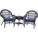 August Grove® Mangum 3 Piece Conversation Set w/ Cushions Synthetic Wicker/All - Weather Wicker/Wicker/Rattan in Blue | Outdoor Furniture | Wayfair