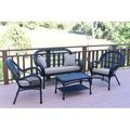 August Grove® Mangum 4 Piece Sofa Set w/ Cushions Synthetic Wicker/All - Weather Wicker/Wicker/Rattan in Blue/Black | Outdoor Furniture | Wayfair