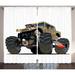 East Urban Home Cartoon Extremely Large Giant Monster Pickup Truck w/ Huge w/ Oversized Tires Racing Illustration In Multi Graphic Print | Wayfair