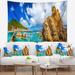 East Urban Home Seashore Costa Paradiso Close View Tapestry w/ Hanging Accessories Included in Blue/Gray | 78 H x 92 W in | Wayfair