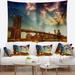 East Urban Home Polyester Cityscape Relaxing in Brooklyn Bridge Park Tapestry w/ Hanging Accessories Included Metal in Black/Brown | Wayfair