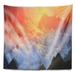 East Urban Home Polyester Foggy Carpathian Hills Panorama Tapestry w/ Hanging Accessories Included Metal in Gray/Orange | 32 H x 39 W in | Wayfair